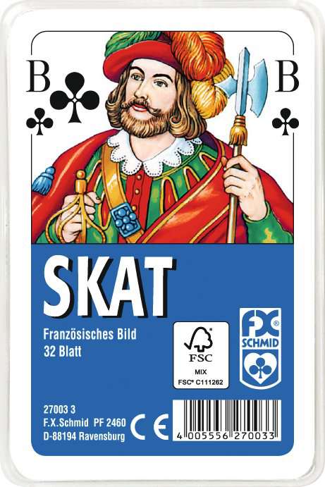 Klassisches Skatspiel, Französisches Bild, 32 Karten in Klarsicht-Box