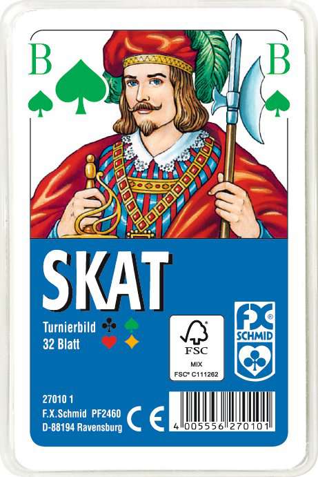 Klassisches Skatspiel, Offizielle Turnierkarte des DSkV, 32 Karten in Klarsicht-Box